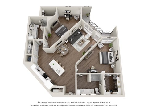 Floor plan for 2 beds, 2 baths, 1604 sqft